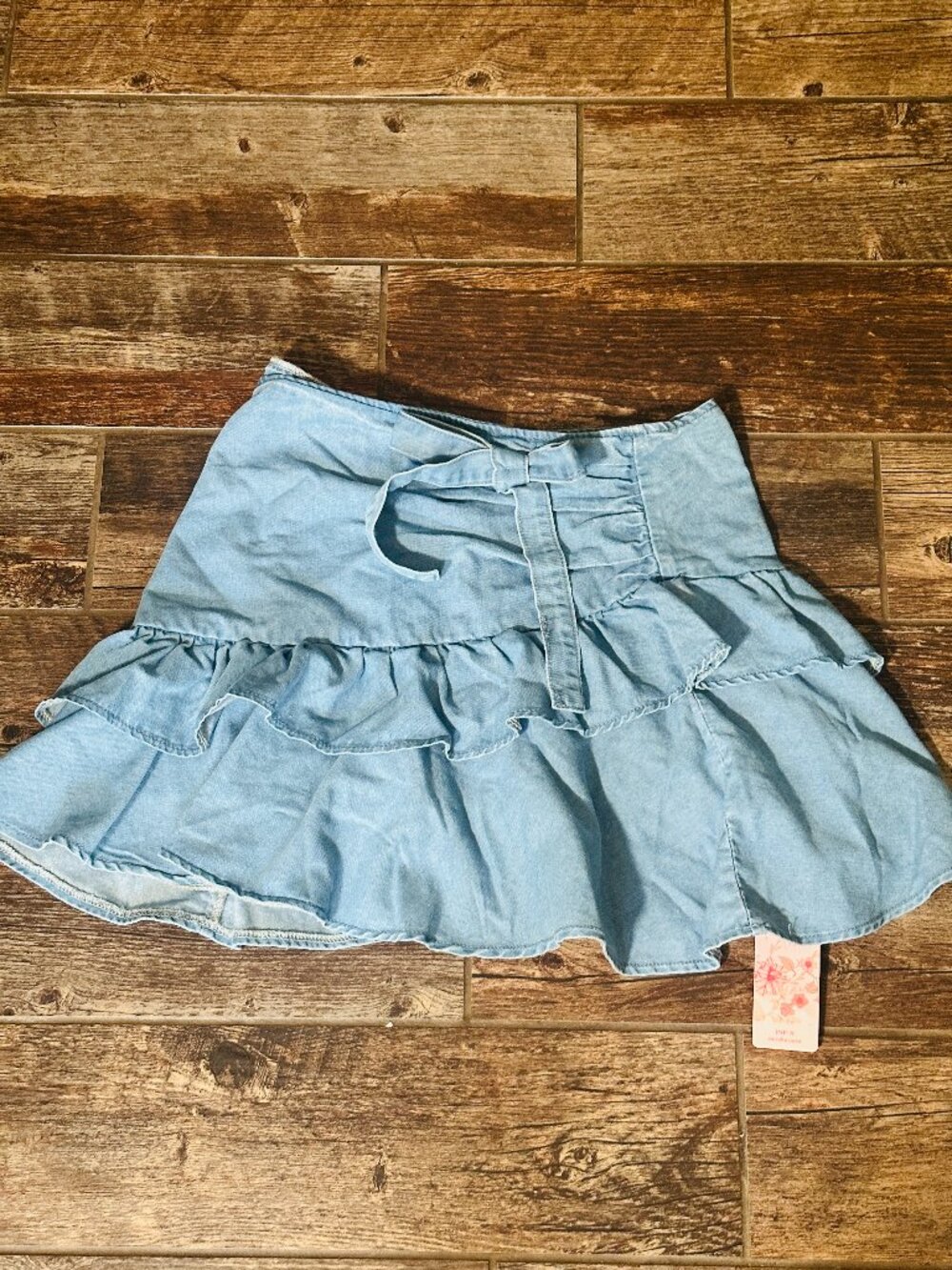 Y2K YMI Blue Denim Ruffle Mini Skirt Women's Size L Solid Flirt 28" Shein NWT